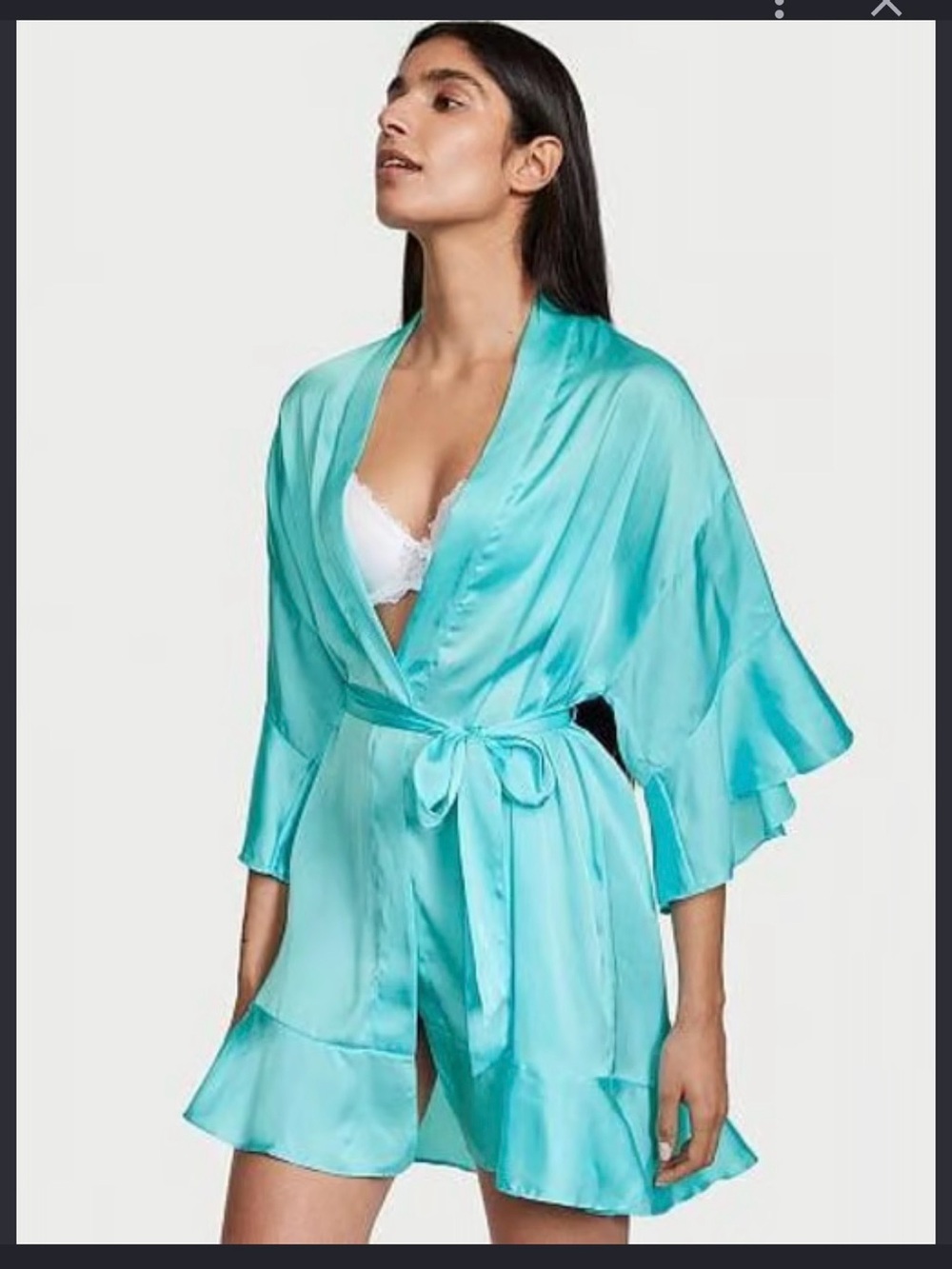 Victoria's Secret Aqua Satin Tie-Waist Robe